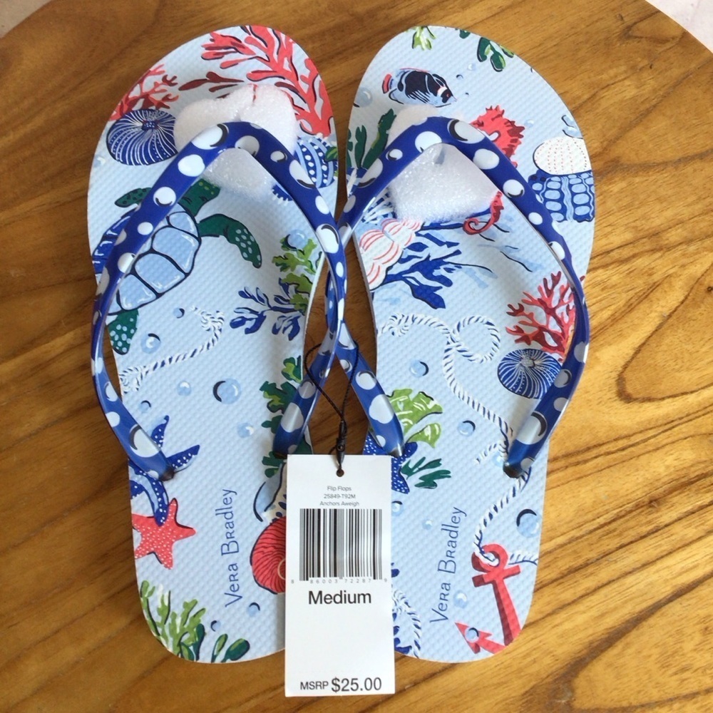 Vera Bradley Anchor’s Aweigh Flip Flops Sandals - Size Medium - Picture 5 of 6